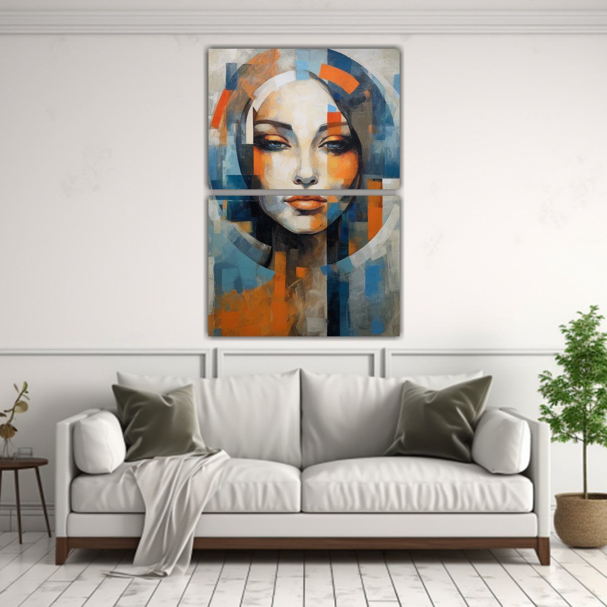 GENERICO - Díptico De Cabeza Femenina En Azul Y Naranja En 80x120 Cm