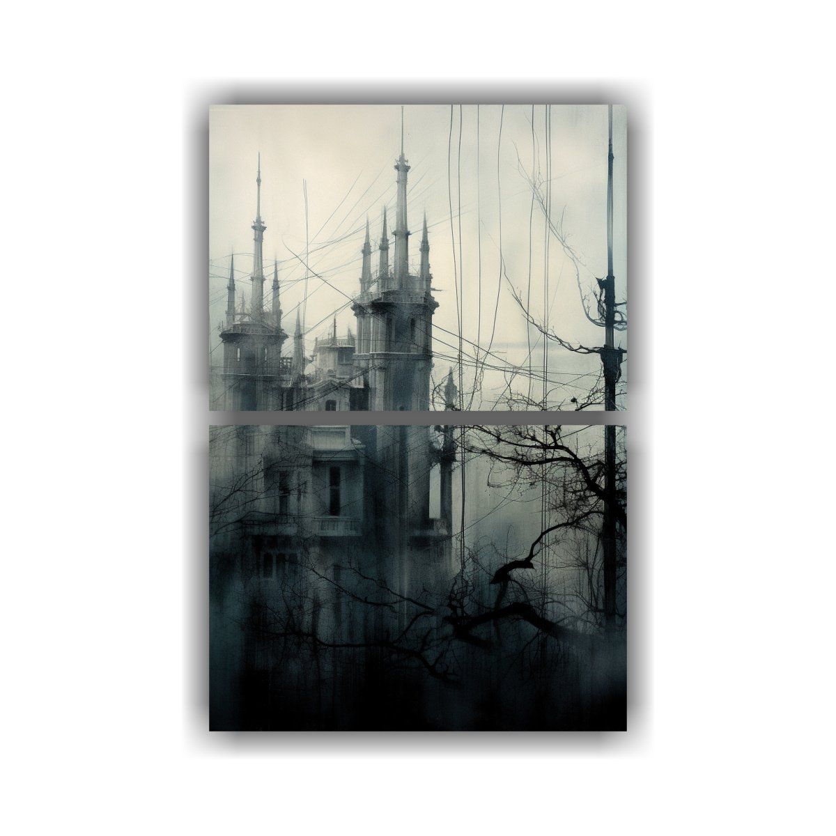 GENERICO - Pintura Abstracta De Skyline Con Ramas Y Cables 80x120 Cm