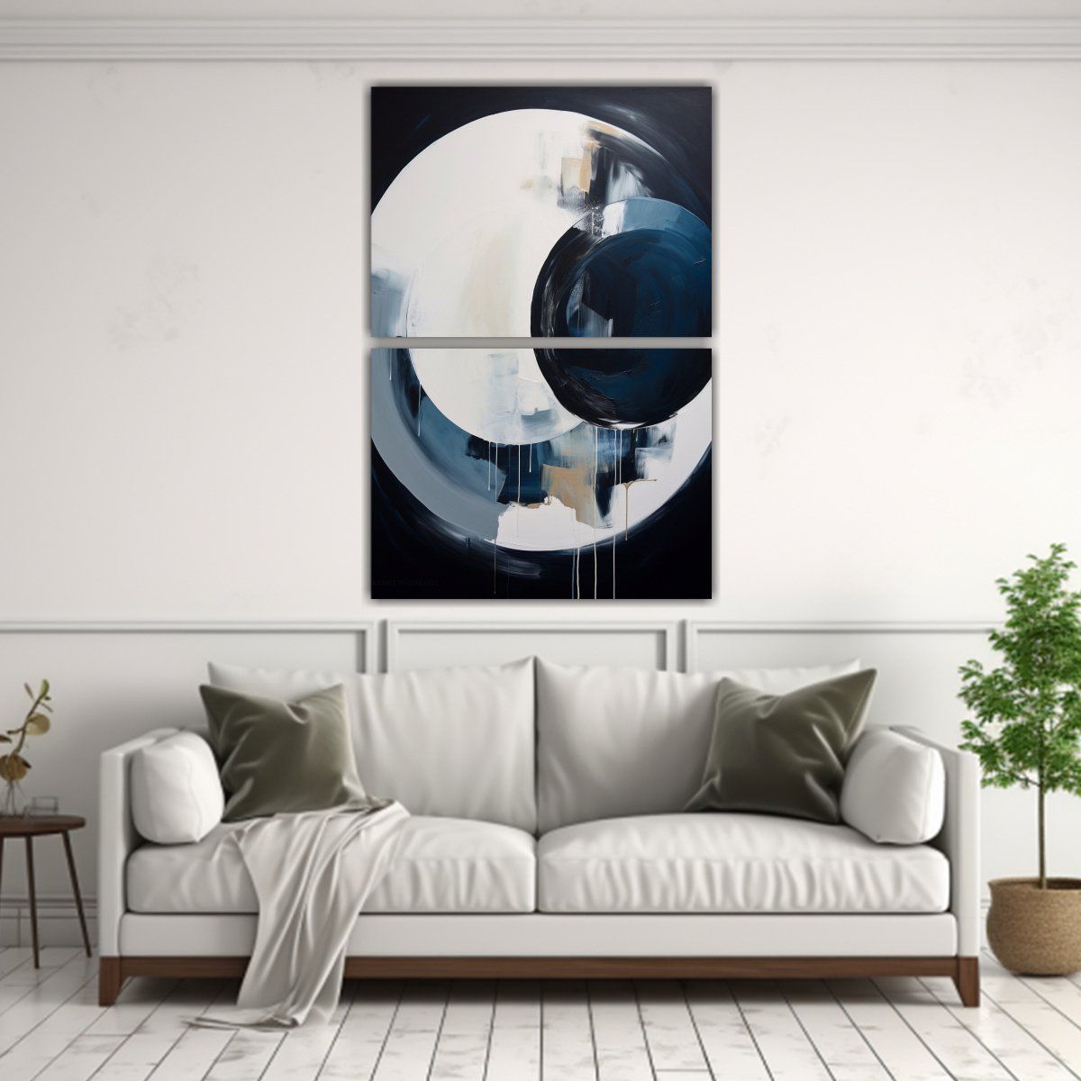 GENERICO - Pintura Abstracta Blanco Negro Y Azul Para 80x120 Cm