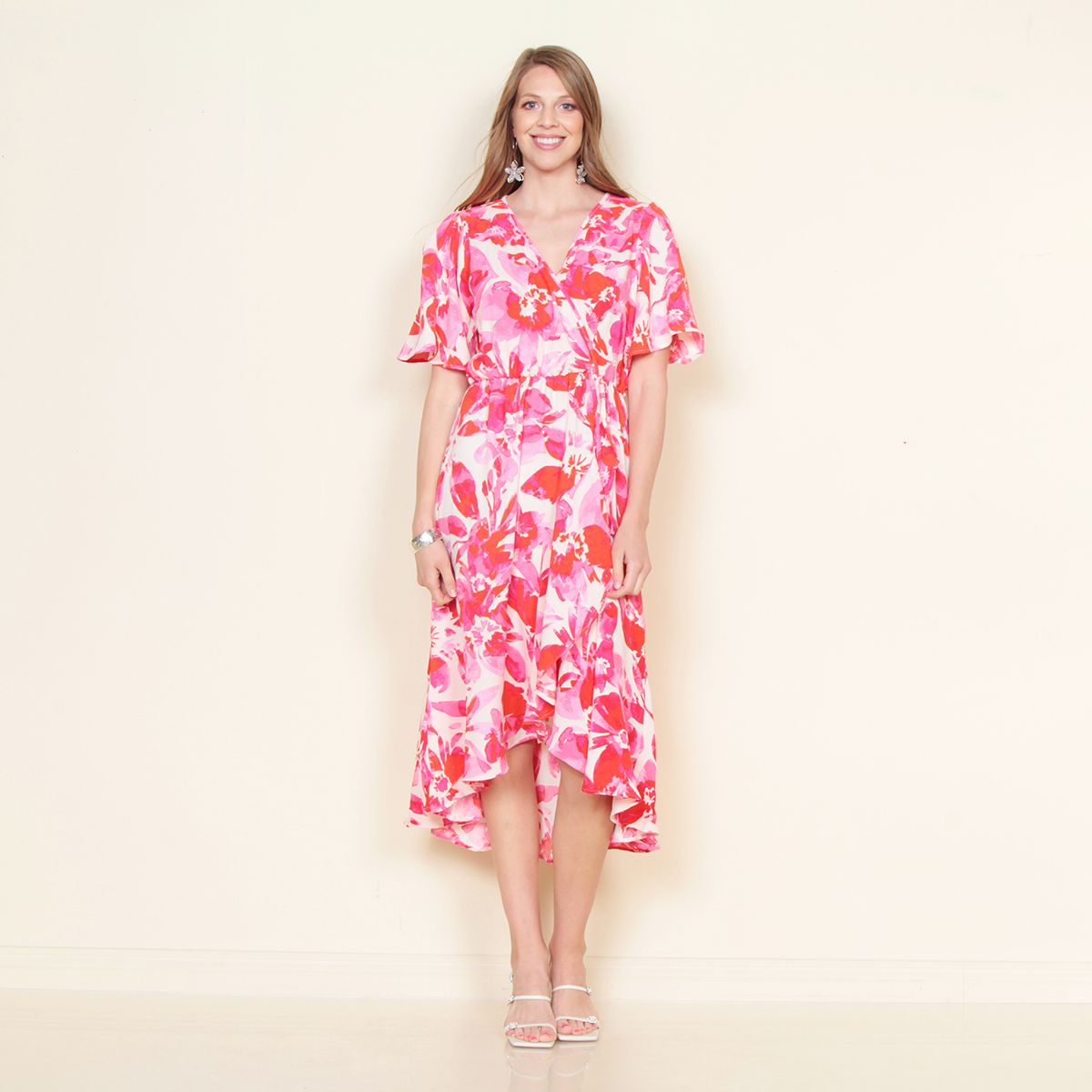 WADOS - VESTIDO CRUZADO MANGA CORTA ESTAMPADO ESCOTE V