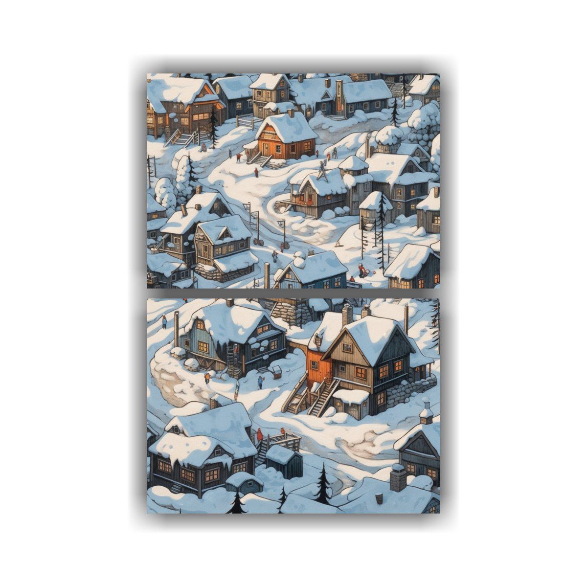 GENERICO - Cuadro Tema Ambiente Casas Y Muñecos De Nieve 80x120 Cm