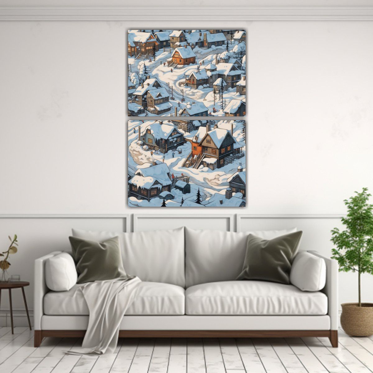 GENERICO - Cuadro Tema Ambiente Casas Y Muñecos De Nieve 80x120 Cm