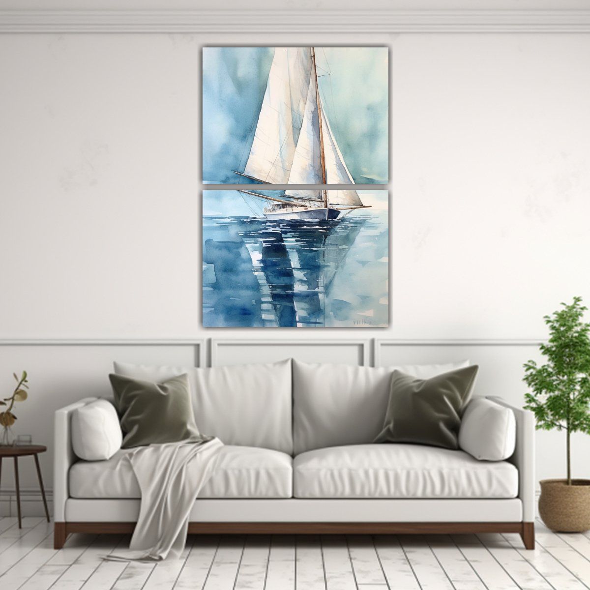GENERICO - Pintura Decorativa Simetría Vela Blanca Barco 80x120 Cm
