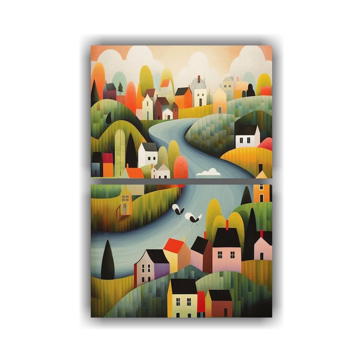 GENERICO - Cuadros Hermoso Paisaje Sereno De Pueblo En 80x120 Cm