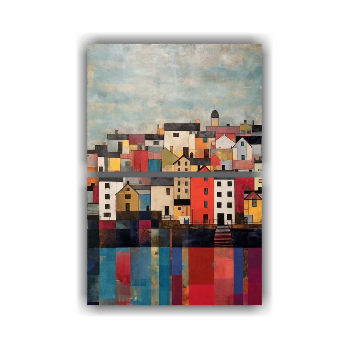 GENERICO - Cuadro Acuarela De Un Pintoresco Pueblo Costero 80x120 Cm