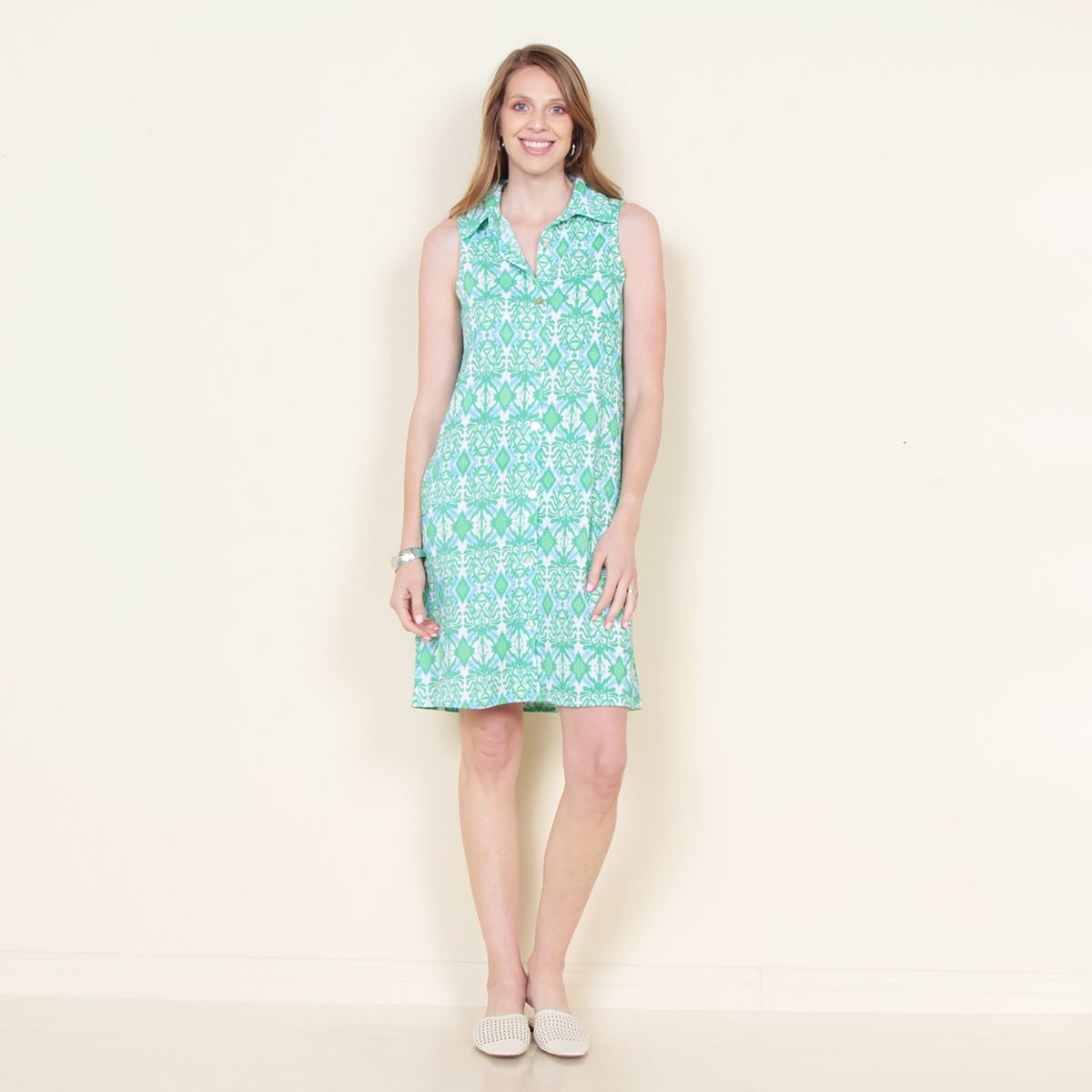 WADOS - VESTIDO CAMISERO SIN MANGA ESTAMPADO ABOTONADO EN DELANTERO