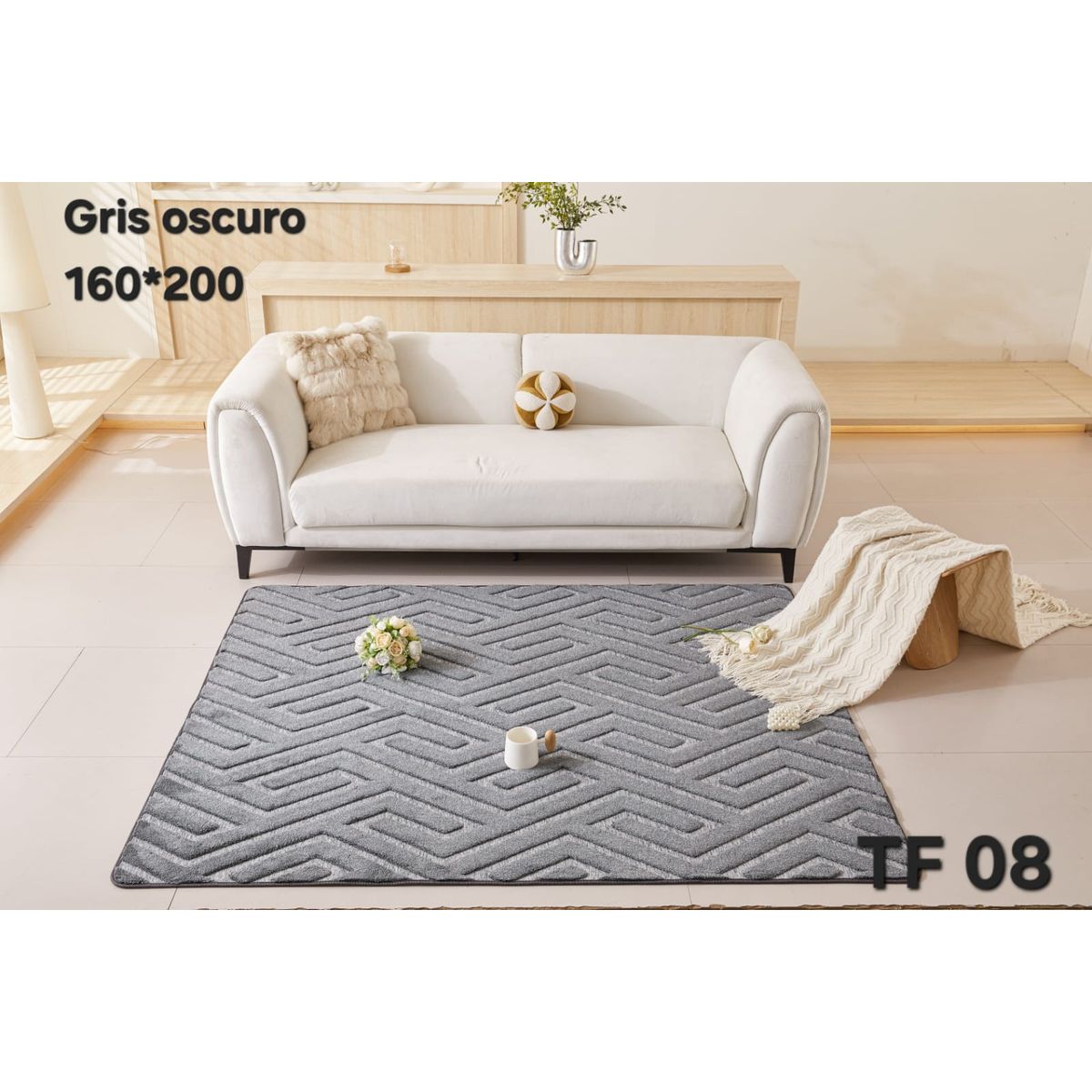 GENERICO - Alfombra Decorativa - Tapete Tejido Jacquard 160x200cm Gris Oscuro 08