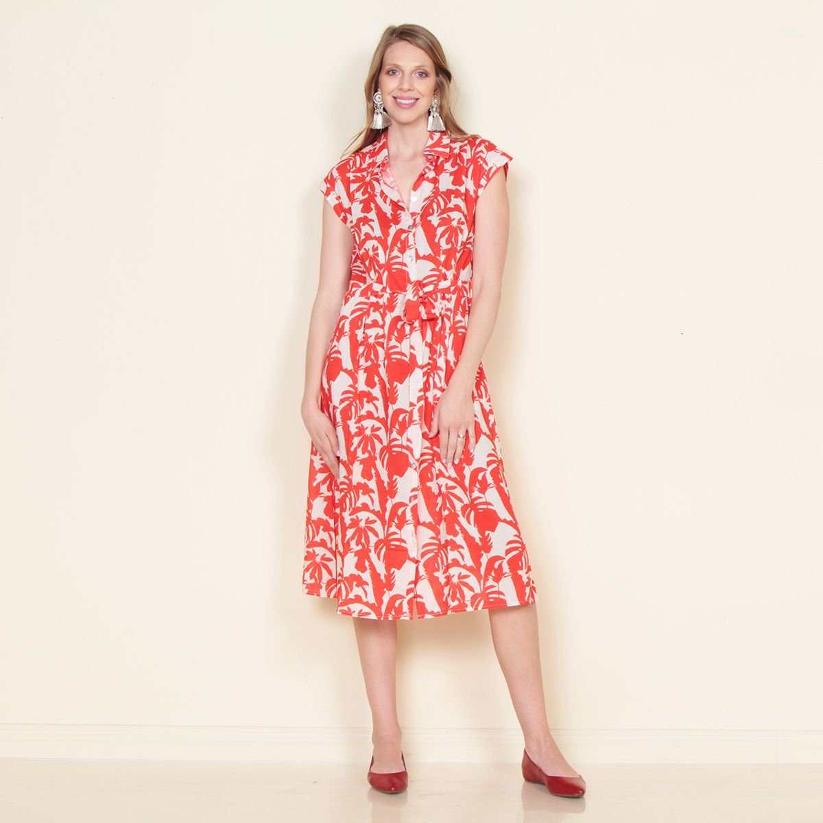 WADOS - VESTIDO MANGA CORTA ESTAMPADO ABOTONADO EN EL DELANTERO CON LAZO