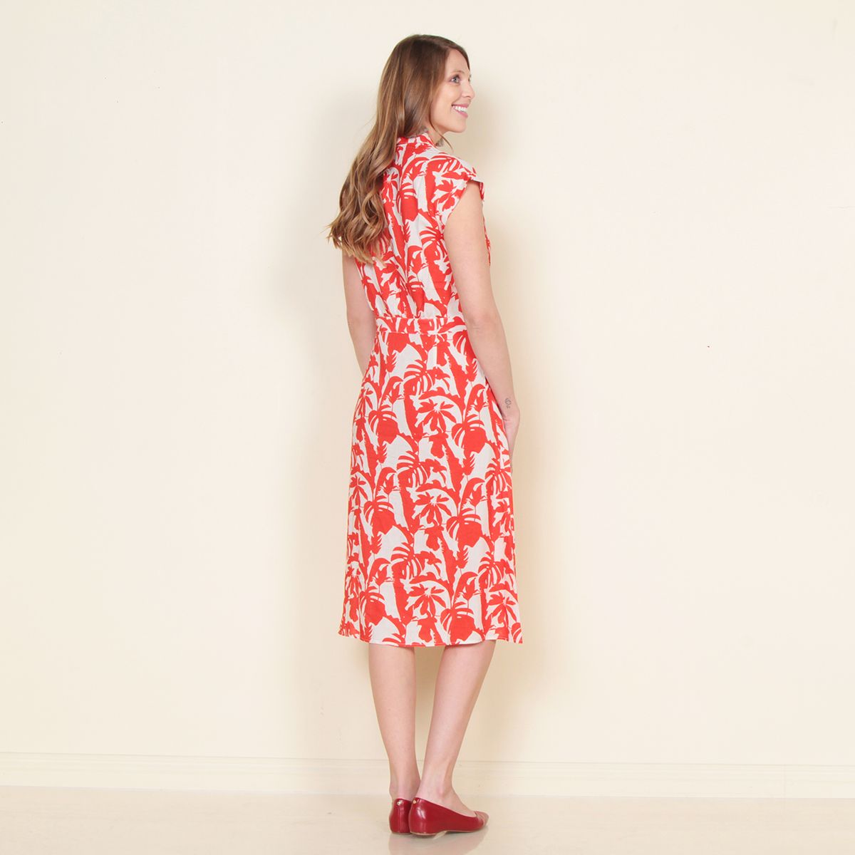 WADOS - VESTIDO MANGA CORTA ESTAMPADO ABOTONADO EN EL DELANTERO CON LAZO