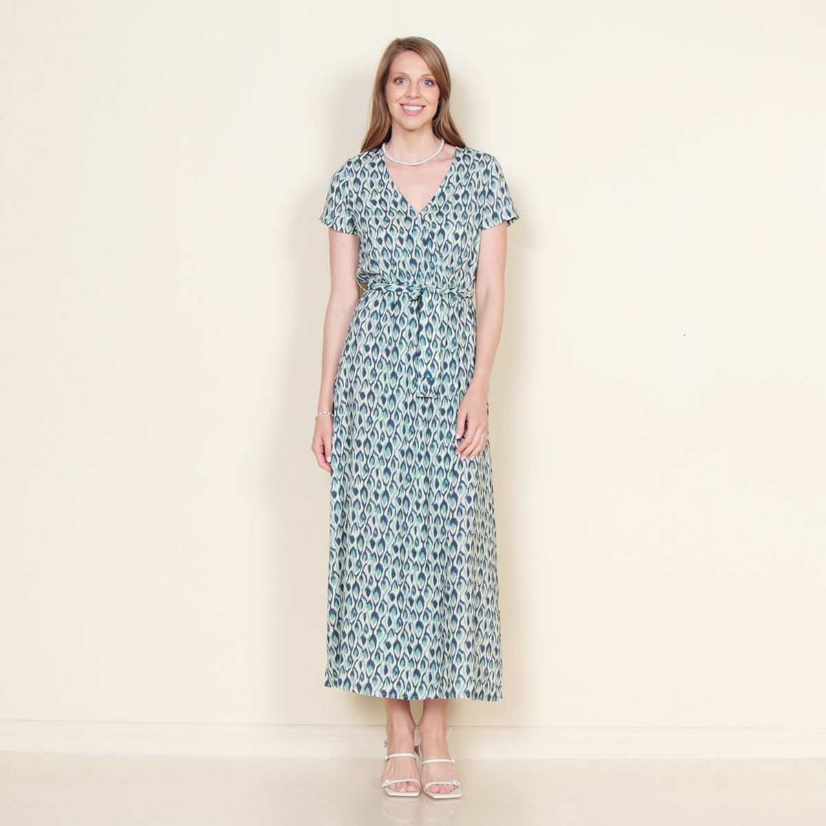 WADOS - VESTIDO MANGA CORTA ESTAMPADO ESCOTE V CON LAZO EN CINTURA