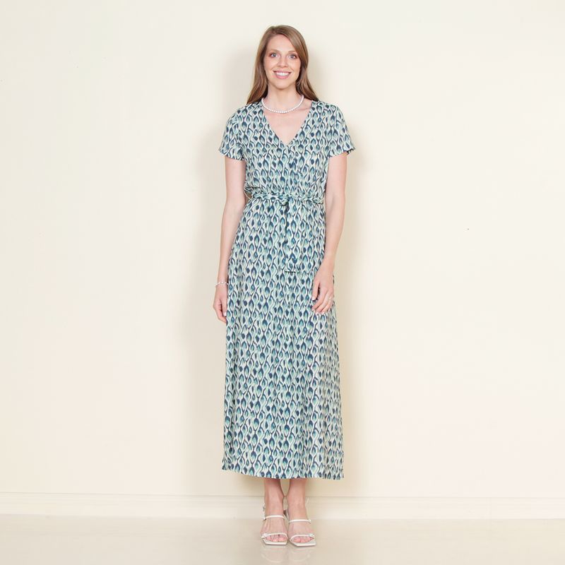 WADOS - VESTIDO MANGA CORTA ESTAMPADO ESCOTE V CON LAZO EN CINTURA