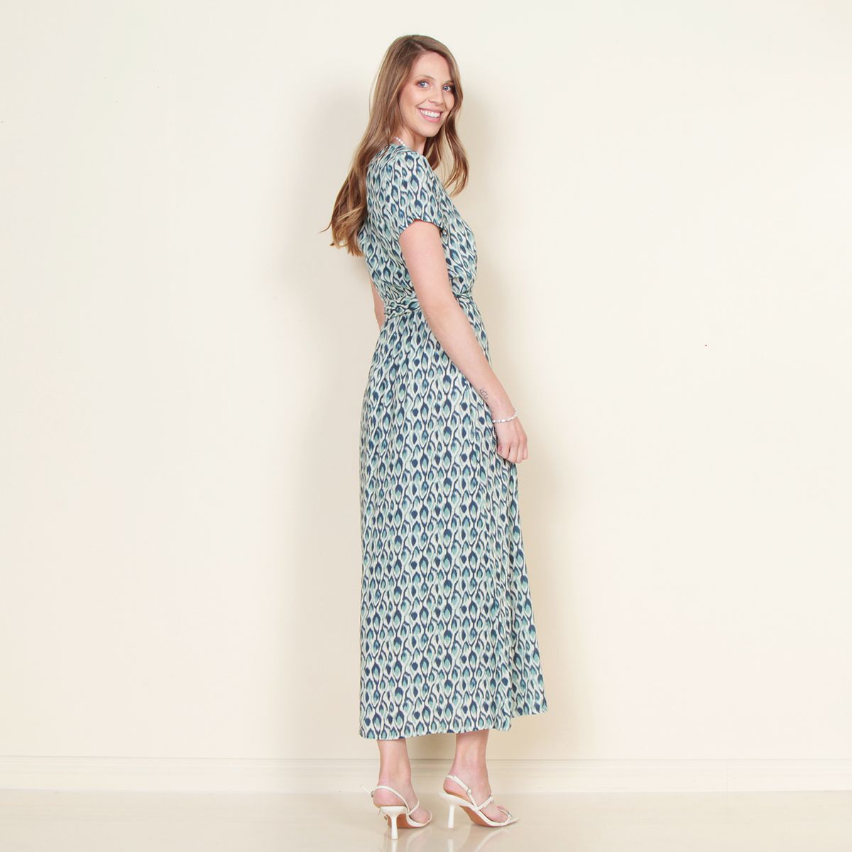 WADOS - VESTIDO MANGA CORTA ESTAMPADO ESCOTE V CON LAZO EN CINTURA