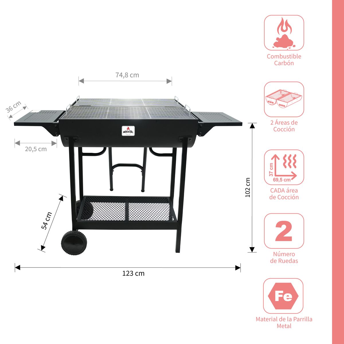 AMERICAN GRILL - Parrilla a Carbón Doble Tambor Austin Black