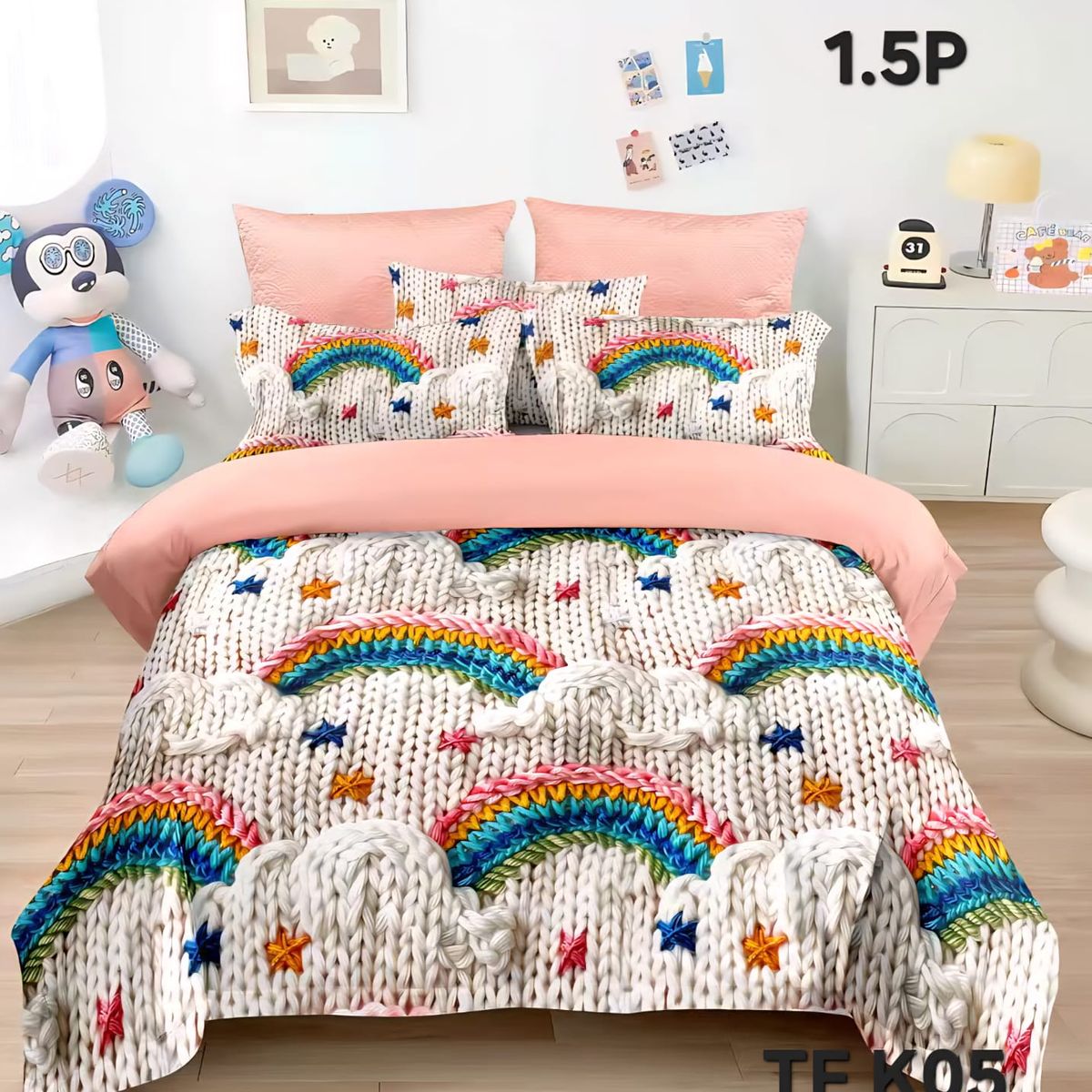 GENERICO - Cobertor Quilt de Verano 1,5 plaza - Diseño 5D Arcoiris