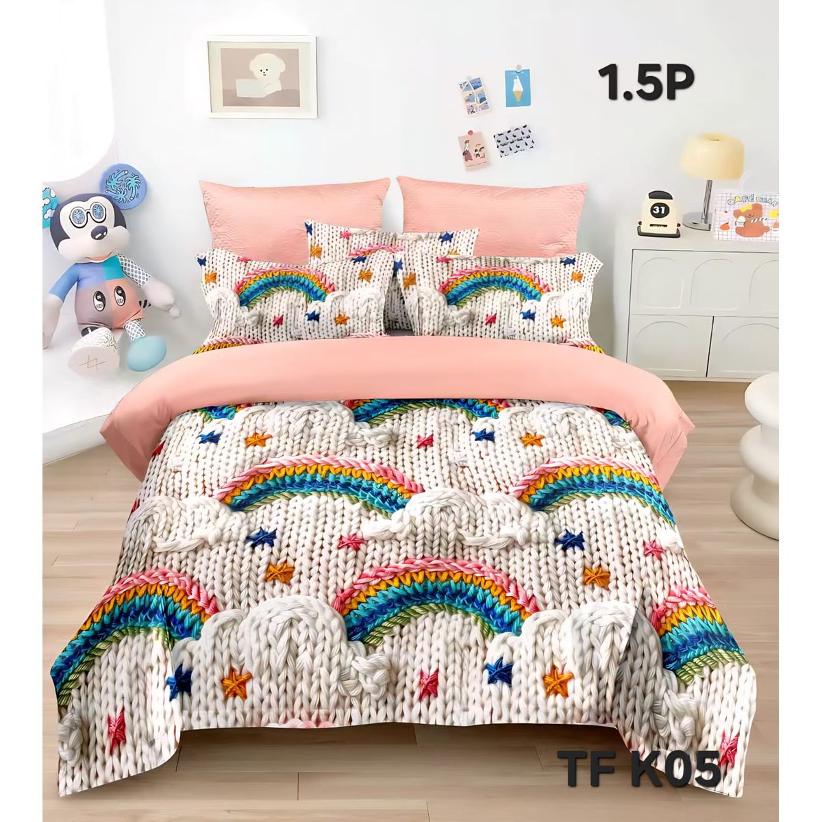 GENERICO - Cobertor Quilt de Verano 1,5 plaza - Diseño 5D Arcoiris