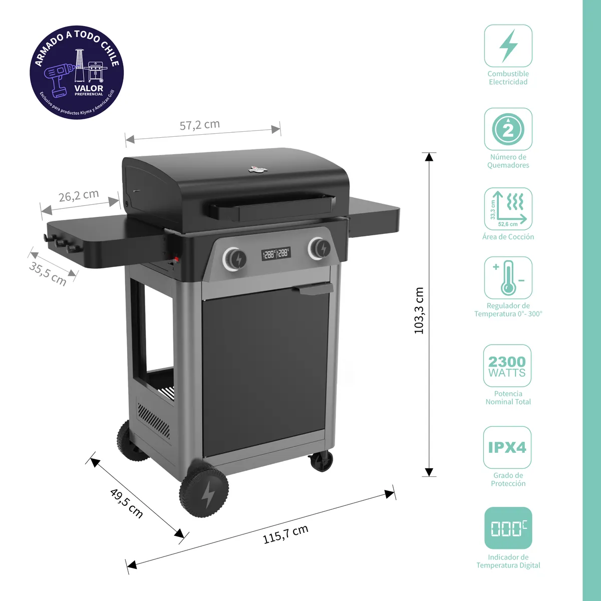 AMERICAN GRILL - Parrilla Exterior Electrica California E2B Black Digital