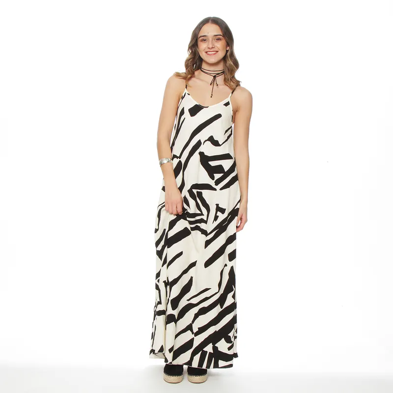 WADOS - VESTIDO ESTAMPADO SIN MANGA BRETEL ESCOTE V