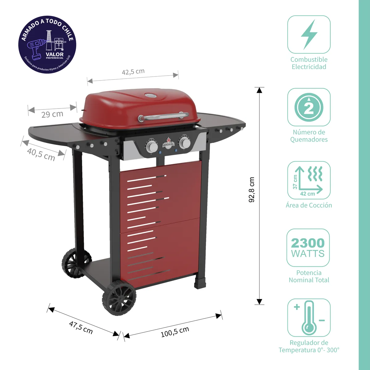 AMERICAN GRILL - Parrilla Exterior Electrica Manhattan E2B Red