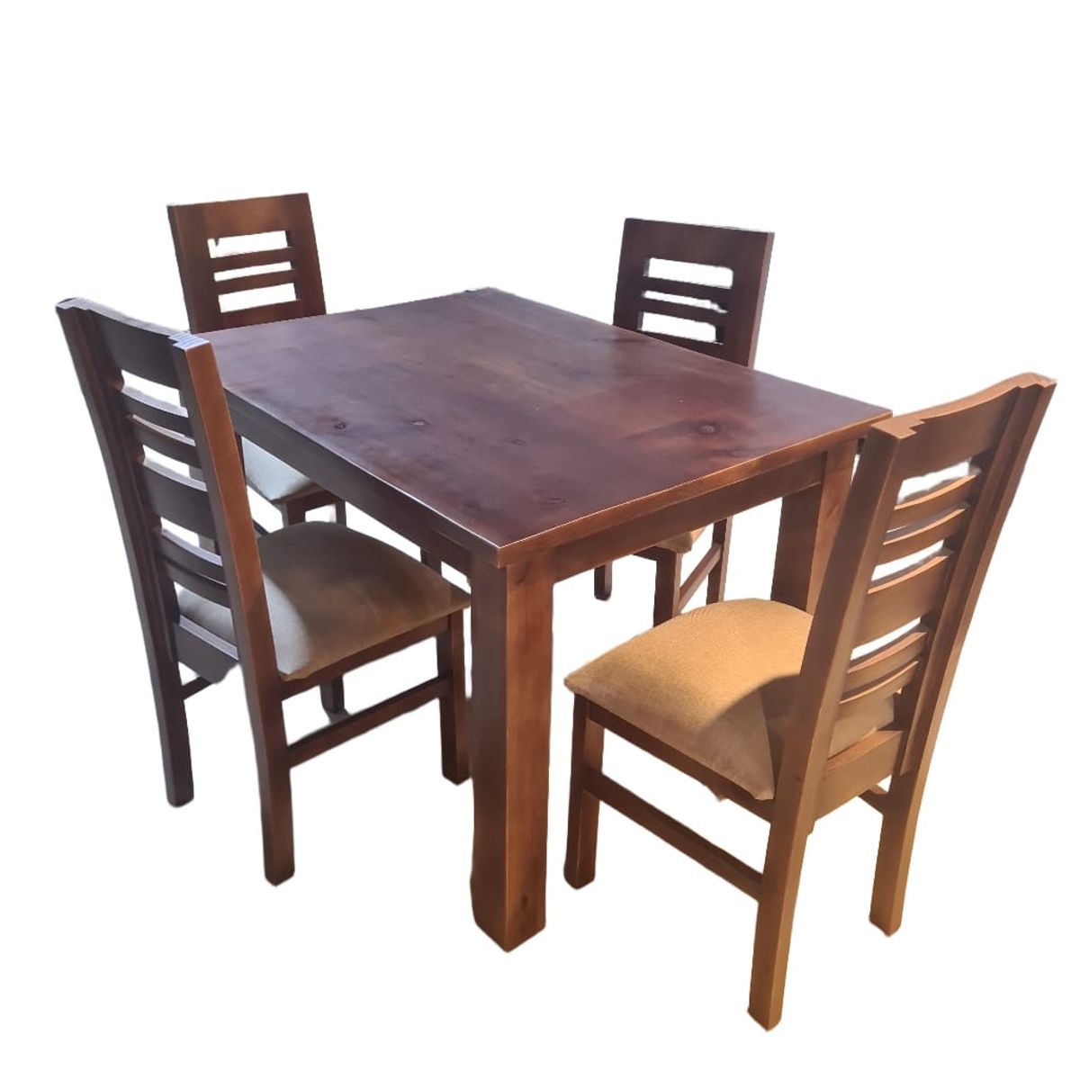 GENERICO - Comedor Volos Nogal  4 Sillas tapiz beige