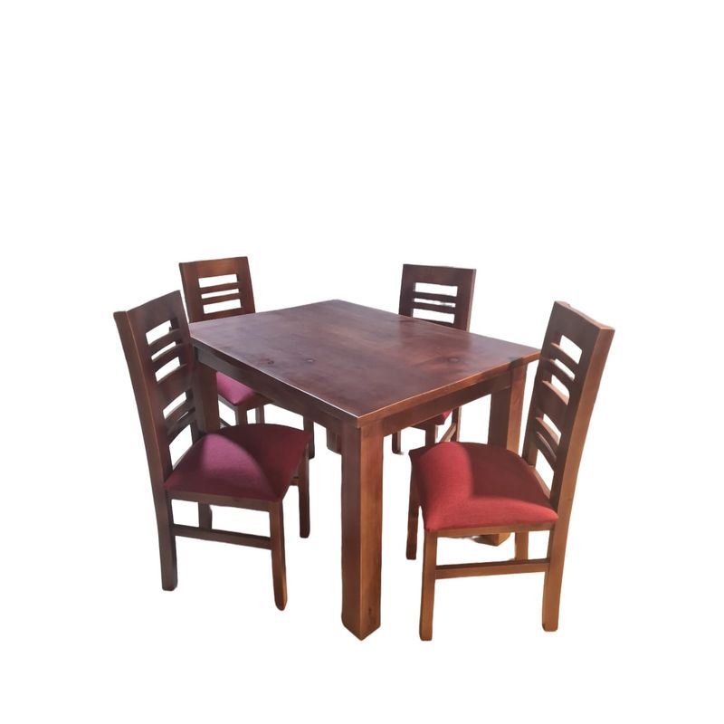 GENERICO - Comedor Volos Nogal  4 Sillas tapiz burdeo