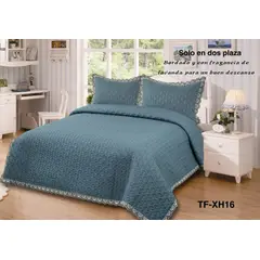 GENERICO - Cobertor de Verano tipo Quilt 2 plazas Diseño Bordado Color Petroleo