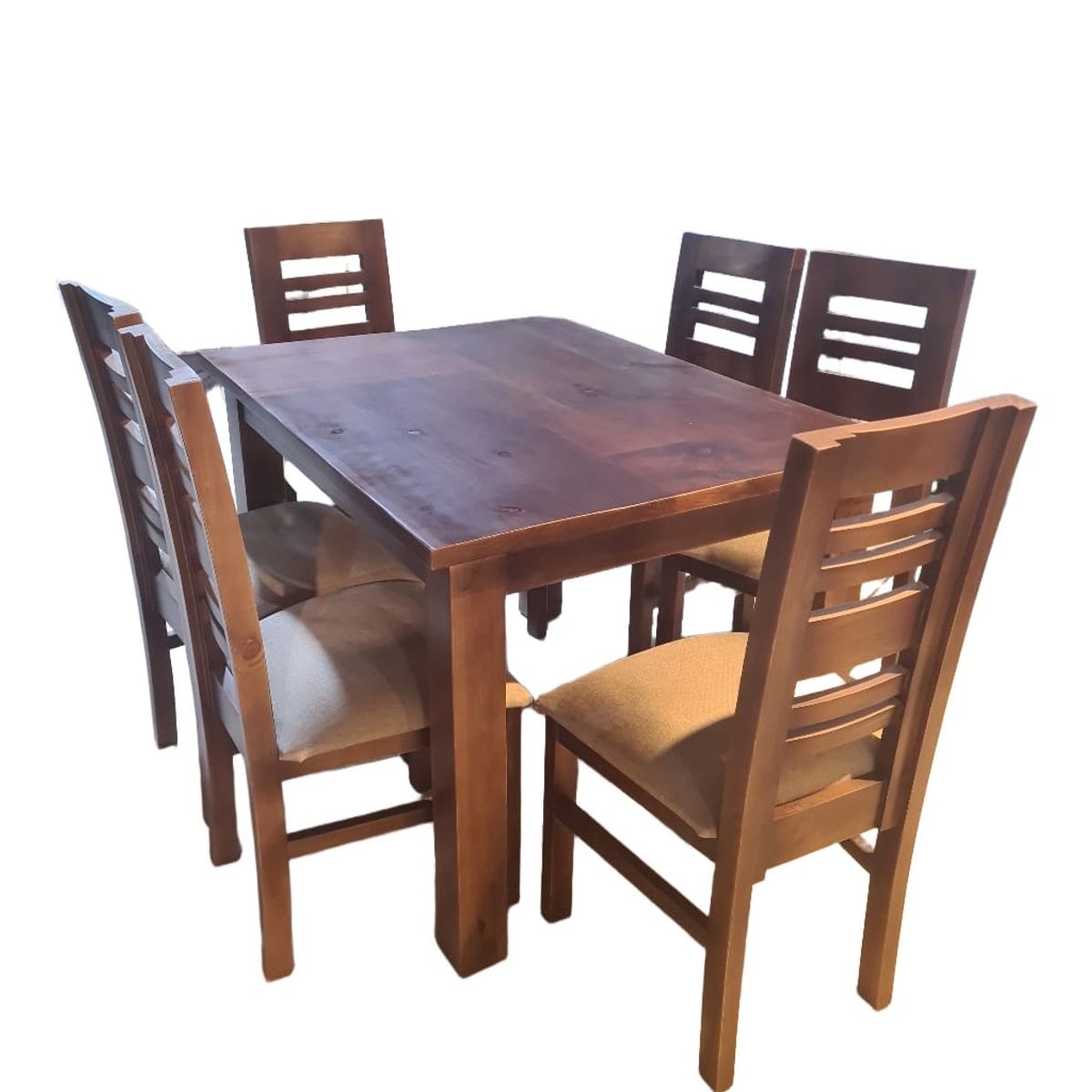 GENERICO - Comedor Volos Nogal  6 Sillas tapiz beige