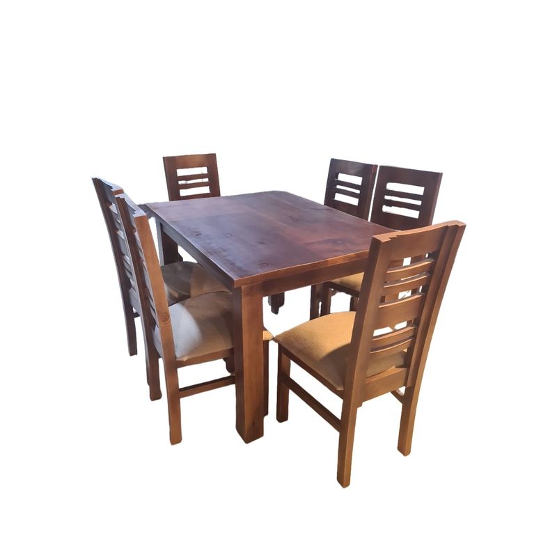 GENERICO - Comedor Volos Nogal  6 Sillas tapiz beige