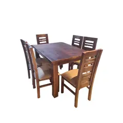 GENERICO - Comedor Volos Nogal 6 Sillas tapiz beige