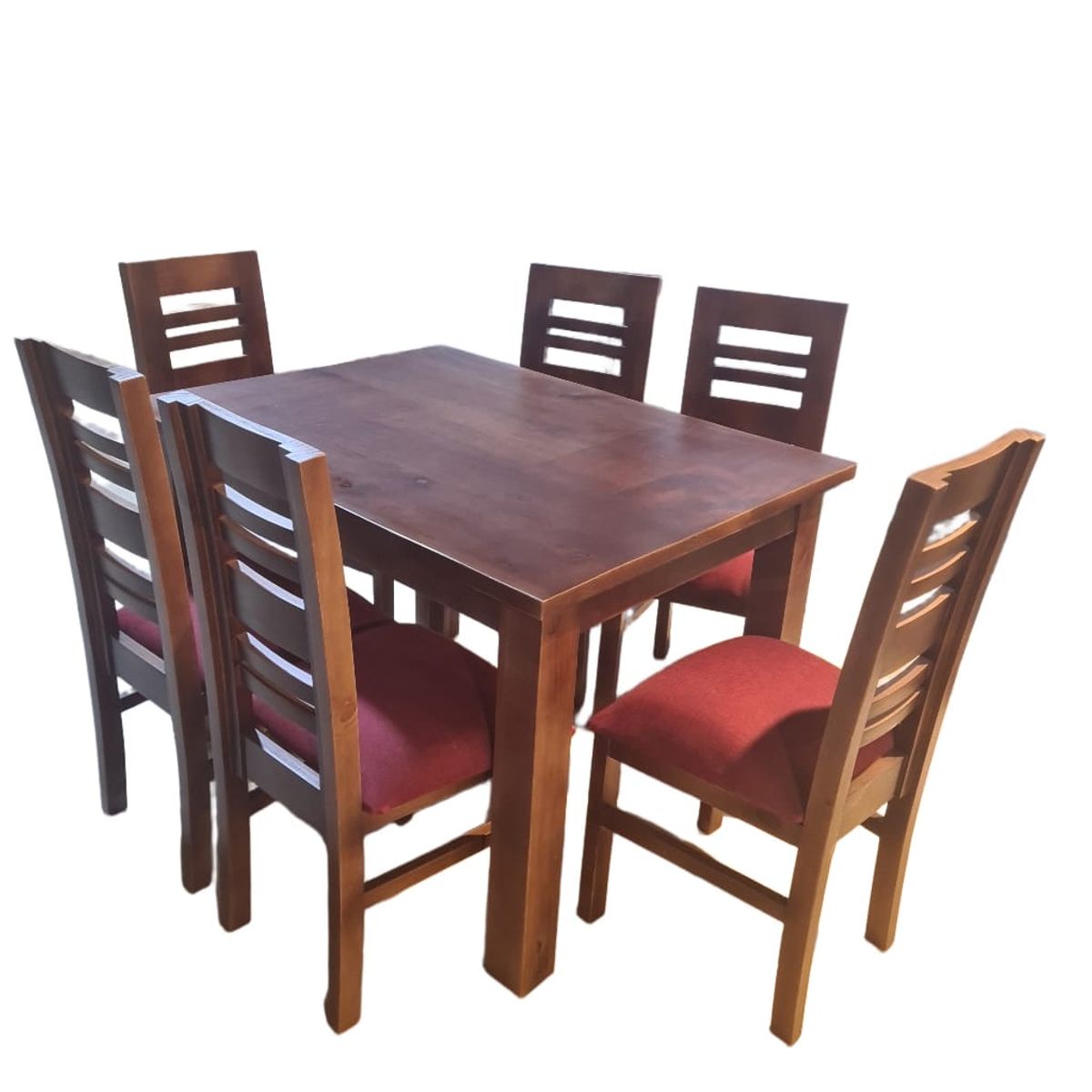 GENERICO - Comedor Volos Nogal  6 Sillas tapiz burdeo