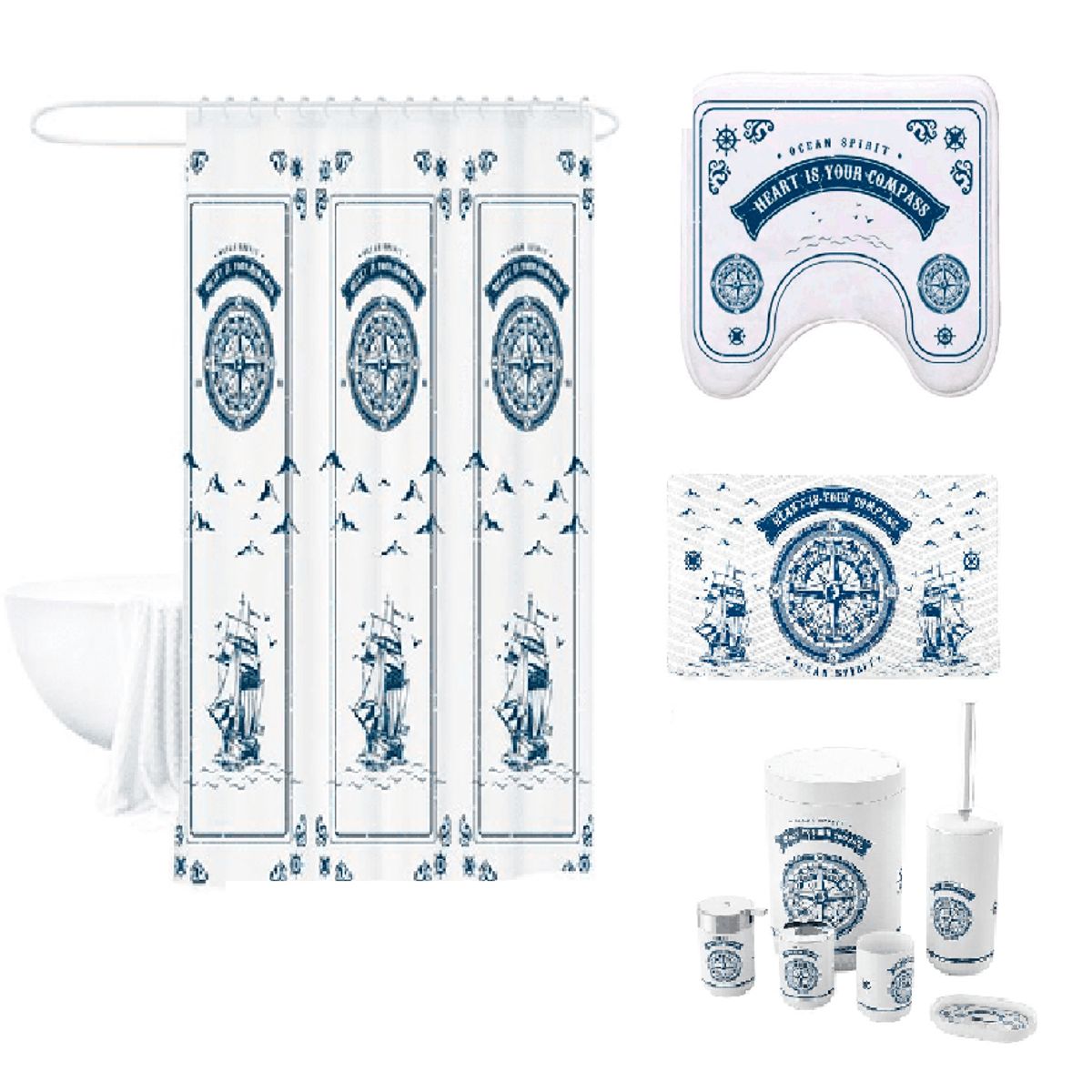 GENERICO - Set Juego De Baño 9 Piezas Accesorios Elegante Azul