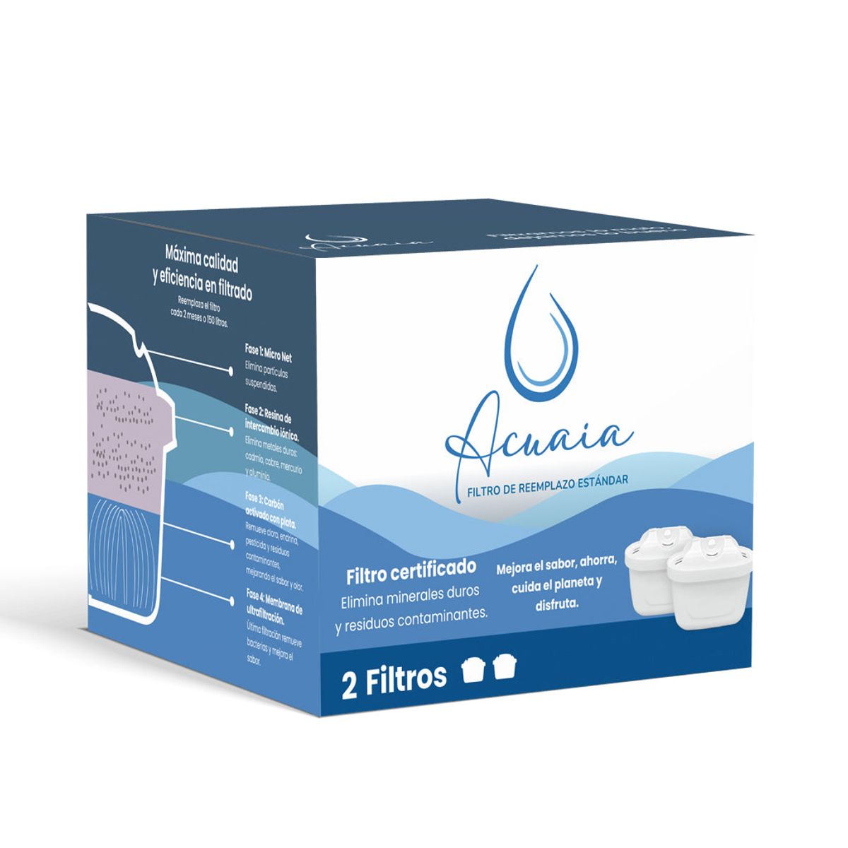 Pack 2 Unidades Filtro de Agua Acuaia Compatible con Brita Maxtra, marca ACUAIA - Foto Principal