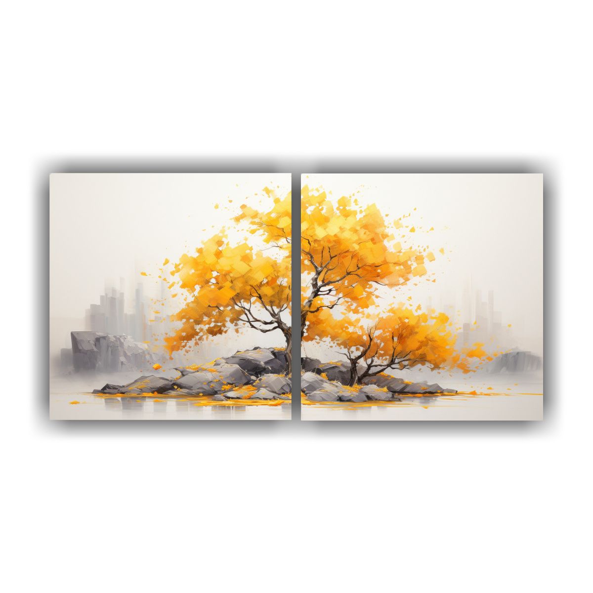 GENERICO - Arte Pared Dibujo Birch Bonsái Amarillo Y Oro 140x70 Cm