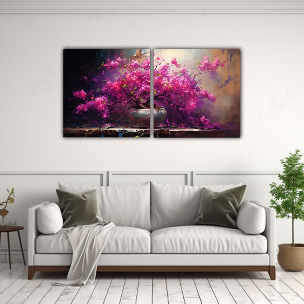 GENERICO - Pintura Abstracta Bougainvillea Bonsai Alta 140x70 Cm