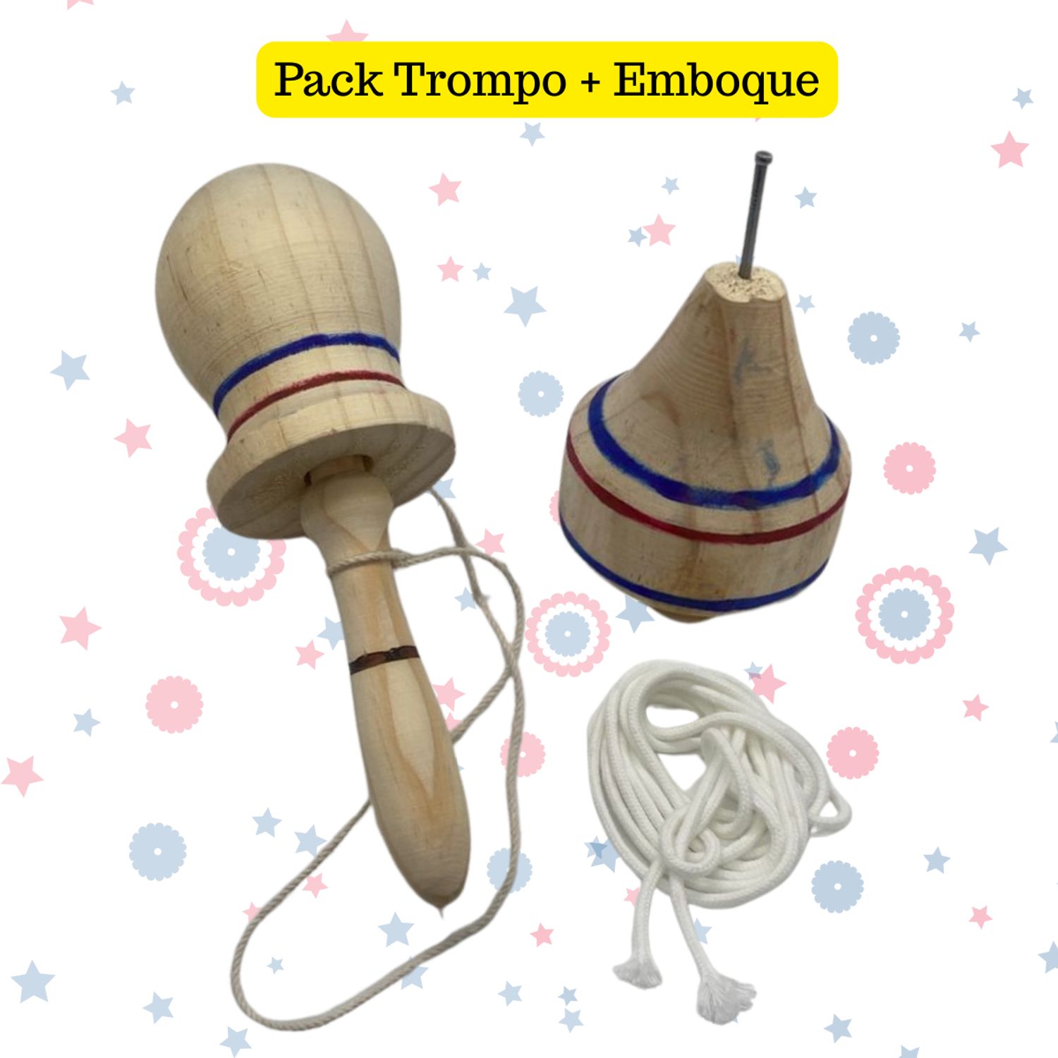 Pack Trompo Mas Emboque De Madera Juego Tradicional Chile