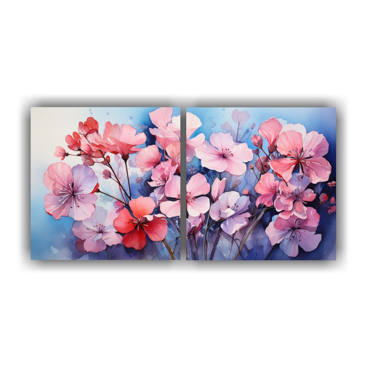 GENERICO - Diptico Decorativo Con Flores Geranios En Colores 140x70 Cm