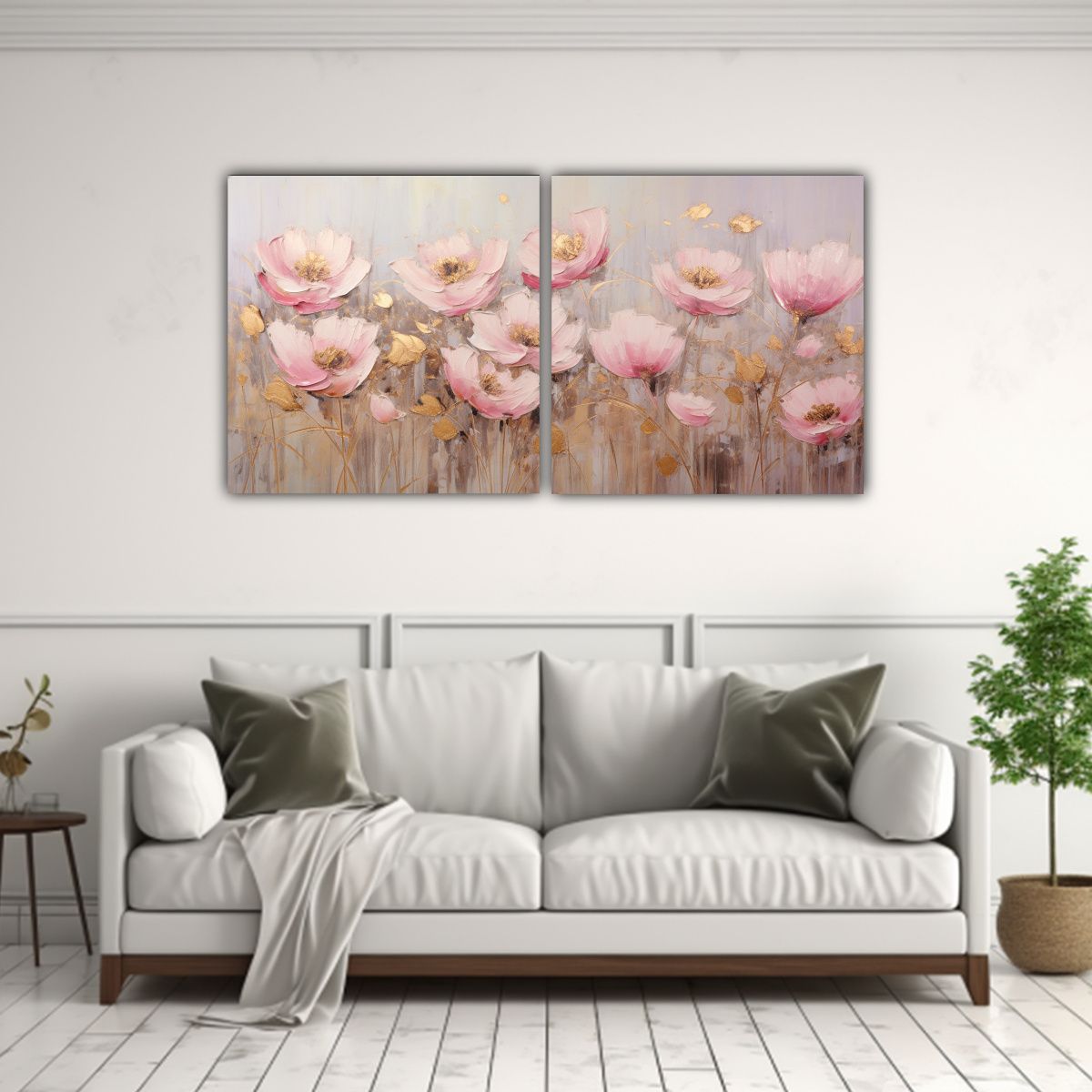 GENERICO - Pintura En Lienzo Con Flores En Colores Oro Y 120x60 Cm