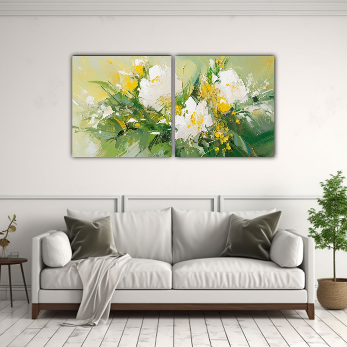 GENERICO - Pintura Decorativa De Flores Verde Y Dorado En 120x60 Cm