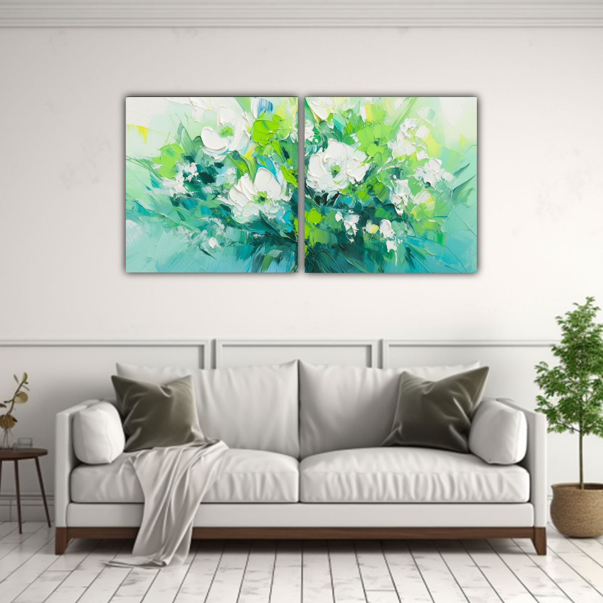 GENERICO - Pintura De Flores En Lienzo Verde Y Turquesa 120x60 Cm
