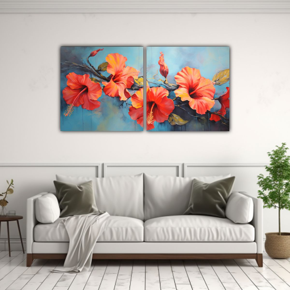 GENERICO - Pintura Abstracta Flores Hibiscus Al óleo 140x70 Cm