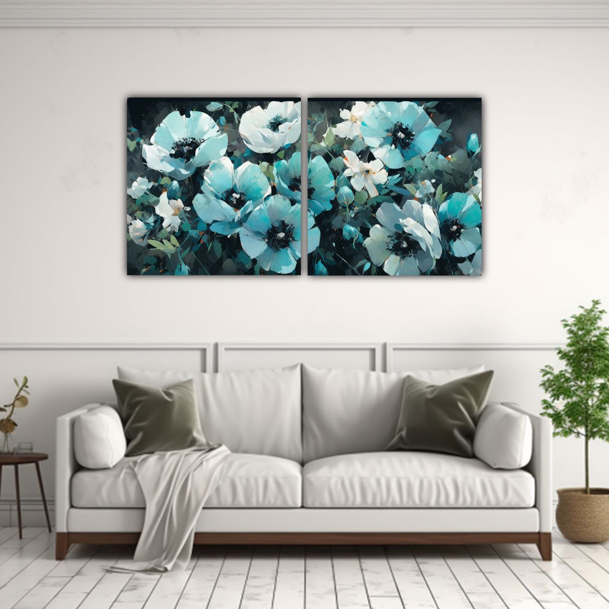 GENERICO - Pintura En Tela De Flores En Colores Turquesa Y 140x70 Cm