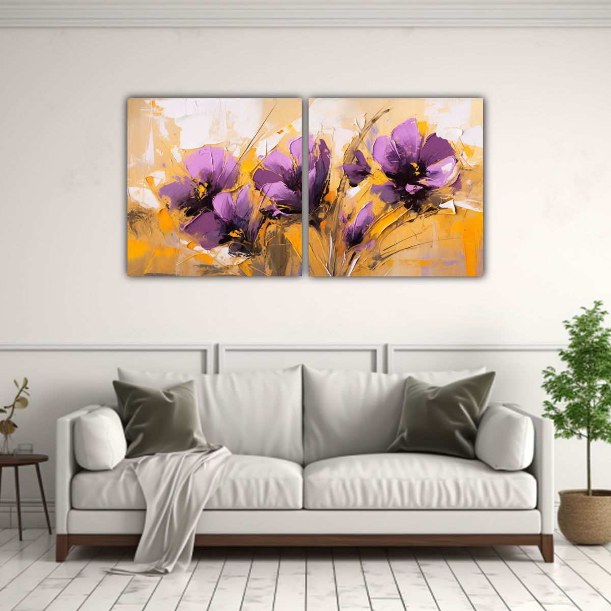 GENERICO - Pintura En Lienzo De Flores En Colores Púrpura Y 120x60 Cm