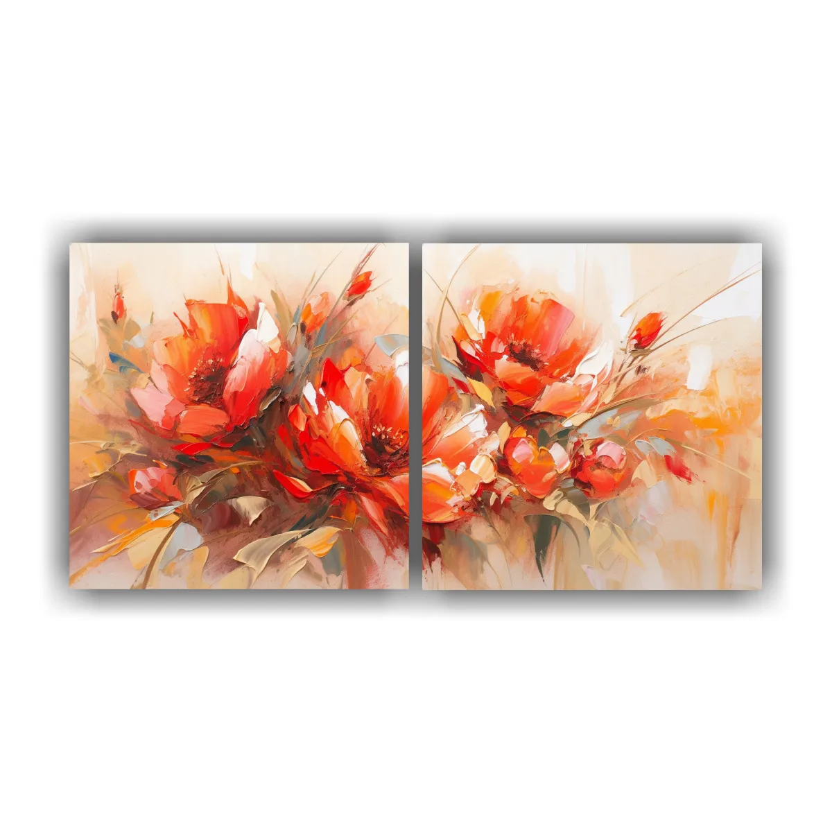 GENERICO - Pintura De Flores En Lienzo Rojo Y Dorado Con 120x60 Cm