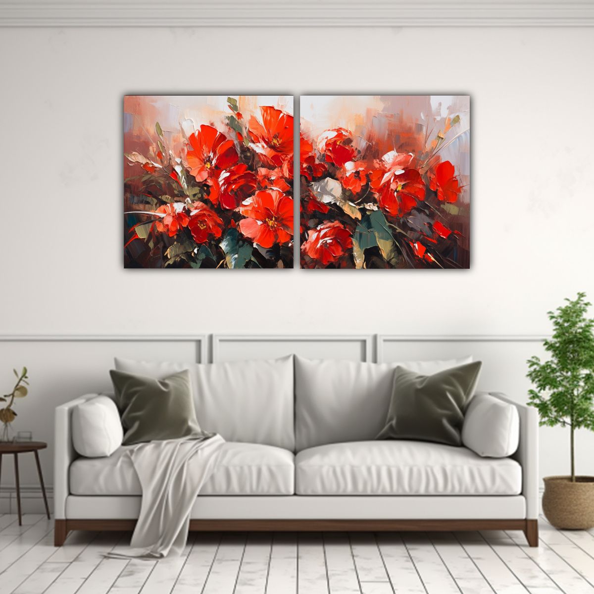 GENERICO - Pintura De Flores En Colores Rojos Estilo Dos 120x60 Cm
