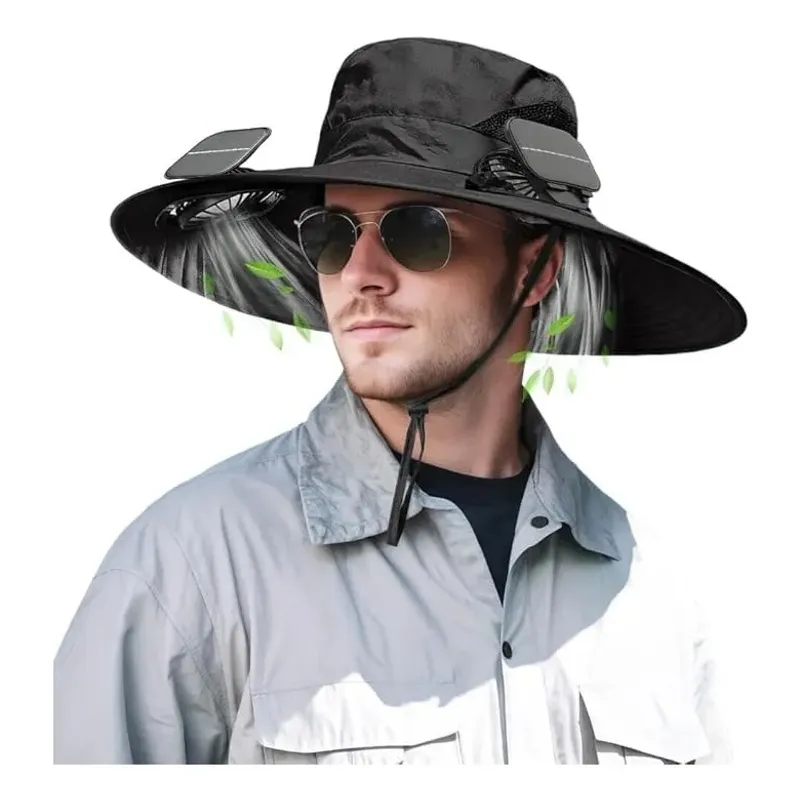 EVERSO - Sombrero De Sol Ala Ancha Ajustable Con Ventilador Solar