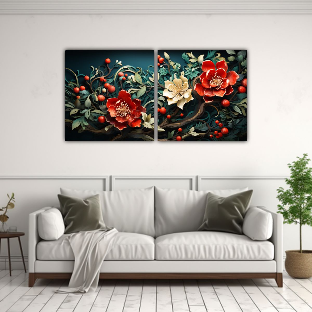 GENERICO - Díptico Impreso Árbol De Acebo En Colores Verde 120x60 Cm