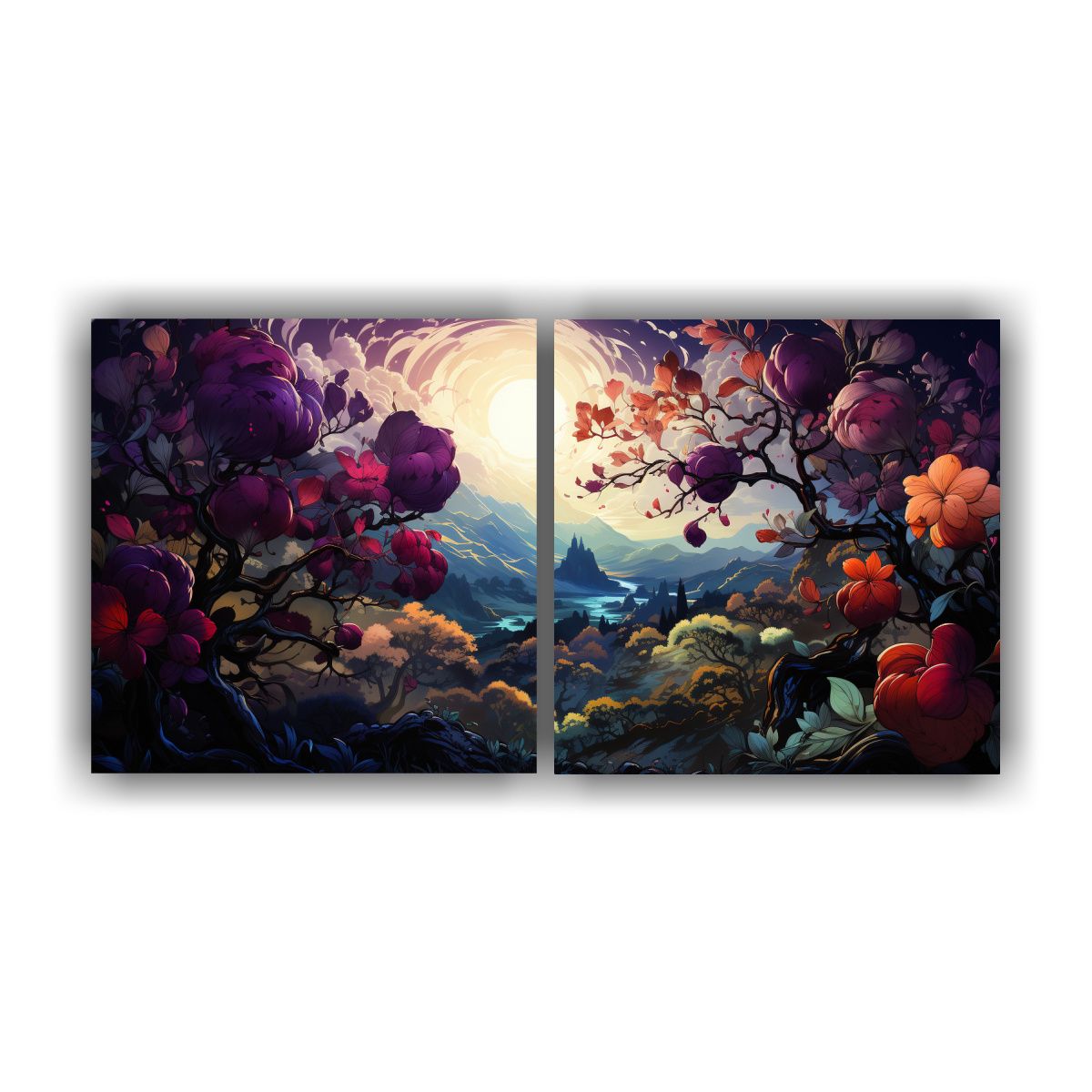 GENERICO - Dos Cuadros Colores Dormitorio Un Manzano En 120x60 Cm