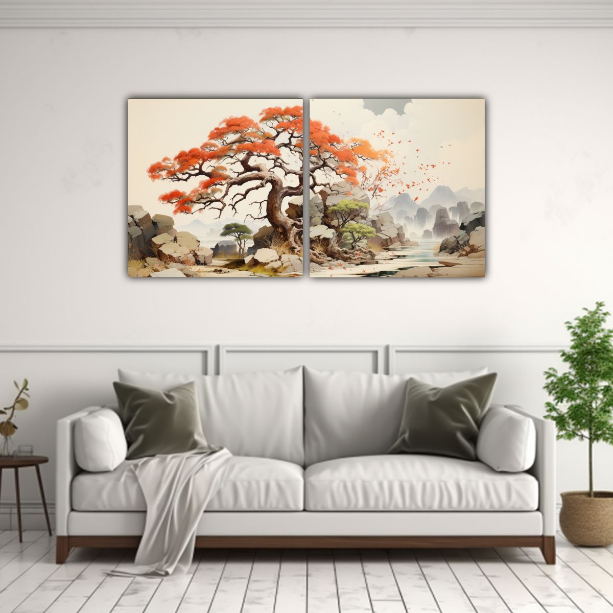 GENERICO - Díptico Diseño Abstracto árbol De Madroño En 140x70 Cm