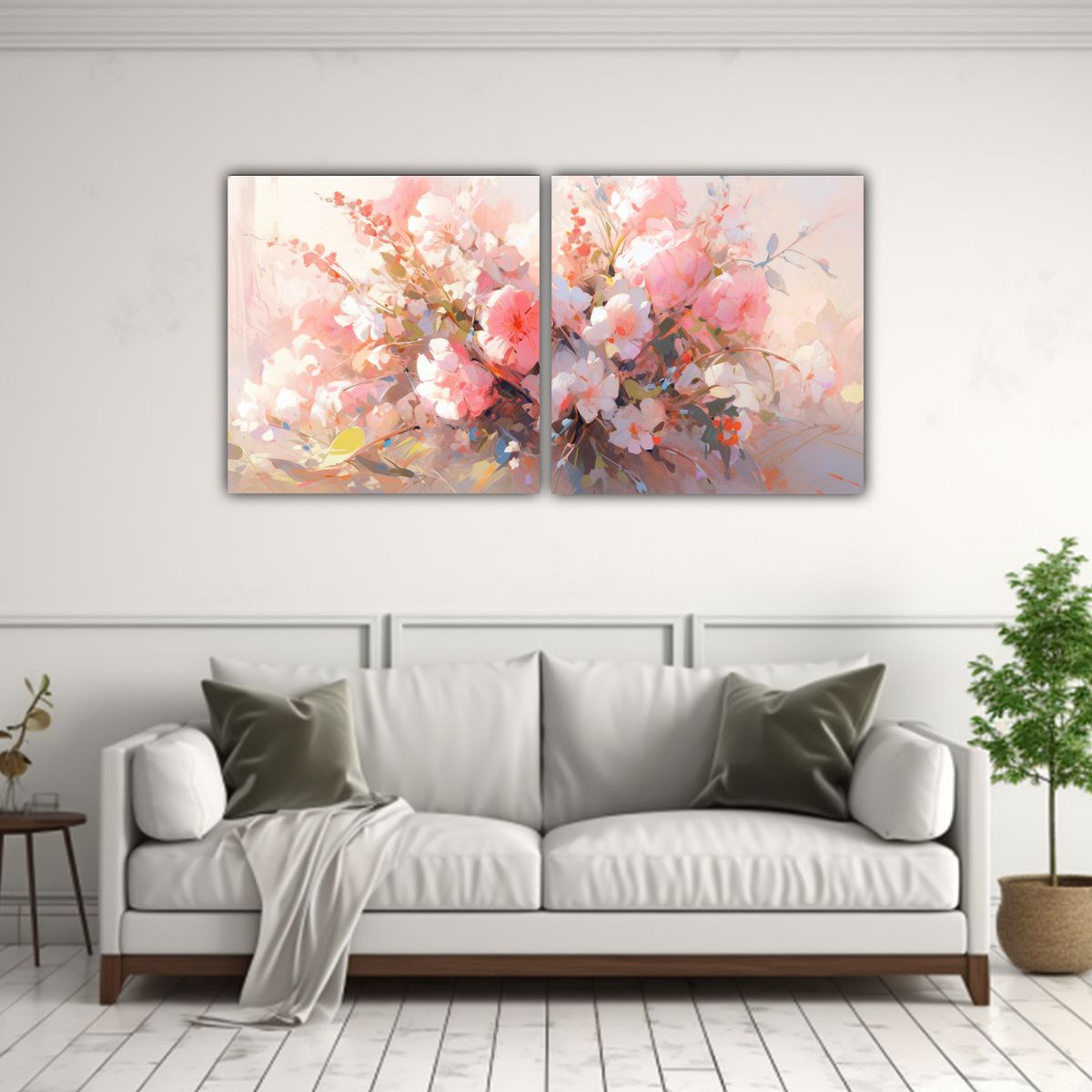 GENERICO - Pintura En Lienzo De Flores En Tonos Rosados Al 120x60 Cm