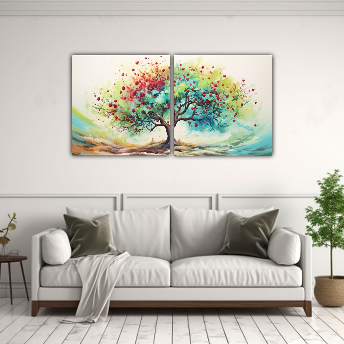 GENERICO - Cuadro Abstracto De árbol De Granada Verde Y 140x70 Cm