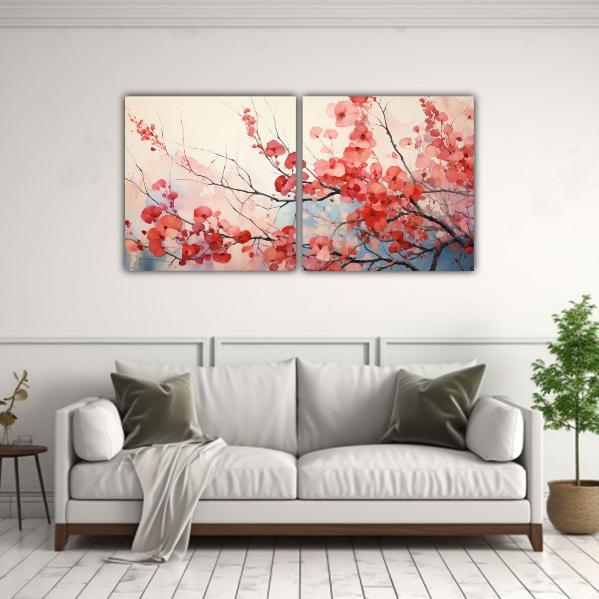 GENERICO - Pintura Acuarela árbol Eucalipto Colores Rojos 120x60 Cm